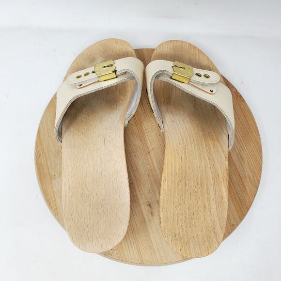 Dr Scholls Wooden Slide Sandals Womens 7 Original Clog Off White Austria Vintage - Picture 8 of 12